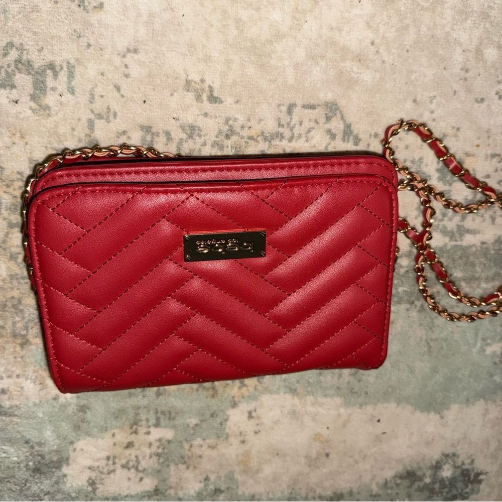 Bebe Red Quilted Crossbody Bag with Chain Strap